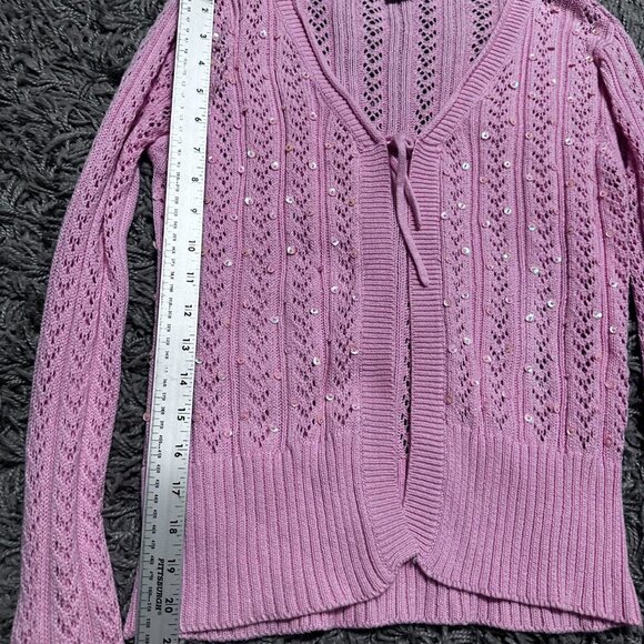 NWT 2001 Pink Cotton Knit Cherokee Cardigan Sequined Size XL - Picture 3 of 7